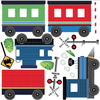 2 Freight Trains, Train Station and Tunnel Wall Decals with Straight & Curved Railroad Track Col.1 