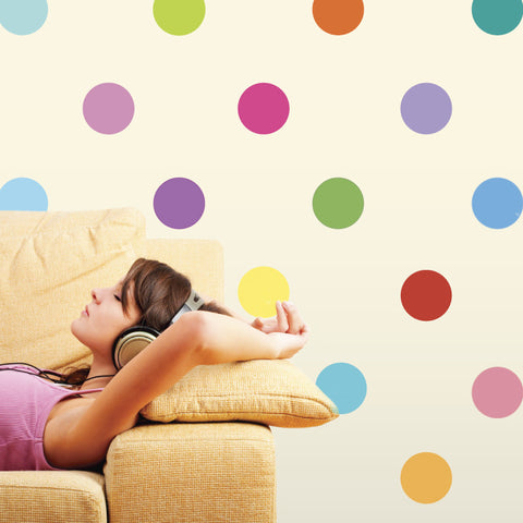 Sweet Sixteen Colors 6 inch Polka Dot Fabric Wall Stickers, Matte Removable, Reusable, Repositionable Wall Decals - Wall Dressed Up