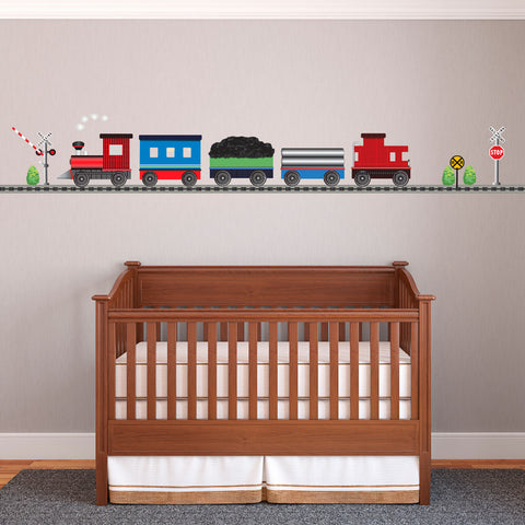 Red Caboose Freight Train Wall Decals with Straight RR Track (Left Facing) Col.1 - Wall Dressed Up
