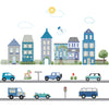 Large Town Wall Stickers and Adventure Car Wall Decals with 2 sheets Straight Gray Road, Removable & Reusable Decals