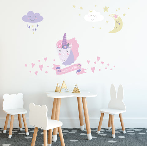 Magical Unicorn Decals, 5 Eco-Friendly Pastel Wall Decals in Scandinavian Style - Wall Dressed Up