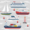 Nautical Wall Decals, Boat Wall Decals, Sailboat and Ship Wall Stickers and Ocean Waves, Nursery Decals, Matte Removable Kids Wall Decals - Wall Dressed Up