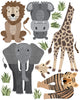 Safari Animals and Monkey Wall Decals, Jungle Animal Wall Stickers, Nursery Wall Decals, Peel and Stick Repositionable Fabric Decals - Wall Dressed Up