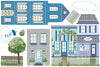 Large Town Wall Stickers and Adventure Car Wall Decals with 2 sheets Straight Gray Road, Removable & Reusable Decals