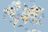 Animals of the World Map Wall Decal, Peel and Stick, Kids World Map Wall Mural, World Map with Animals Wall Sticker