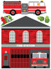 Large Fire Station Wall Decal Fire Engine, Firetruck Decals, Repositionable Peel and Stick Eco Friendly Wall Decals