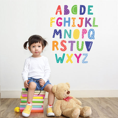 Mutlicolor Brights Alphabet Decals, Scandinavian Design Decals, ABC's, Alphabet Fabric Wall Decals, Peel & Stick Eco-Friendly Stickers Col 3