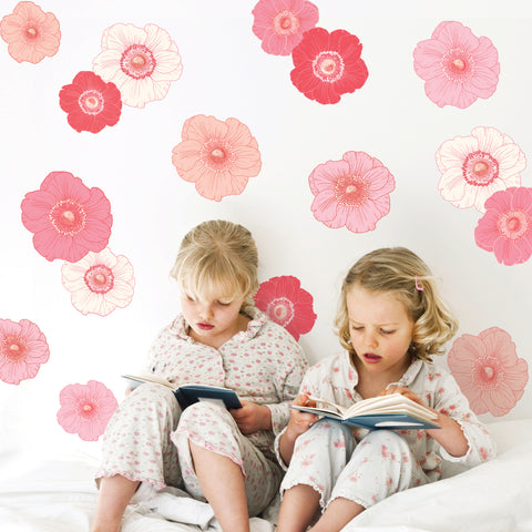 Anemone Flower Wall Decals, Flower Wall Stickers, Anemone Wall Stickers, Nursery Wall Decals, Peel and Stick Removable Wall Decals