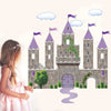 Purple Fairytale Princess Stone Castle Wall Decals with Turrets and Flags - Wall Dressed Up