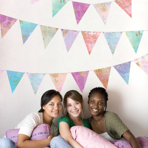 Bunting Flag Wall Decals, Watercolor and Gold Fabric Eco-Friendly Decals - Wall Dressed Up