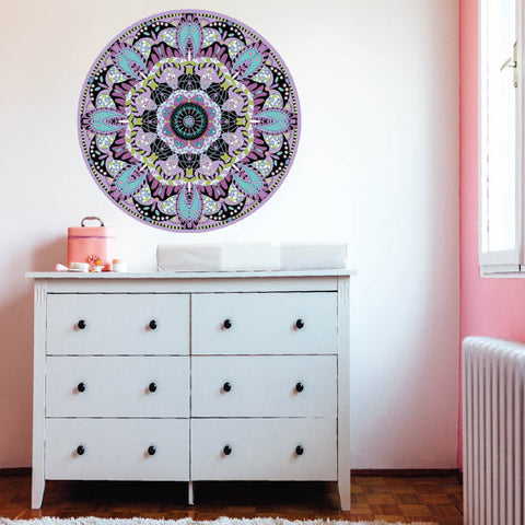Purple Teal Boho Mandala Fabric Wall Decal in 24" or 36" - Wall Dressed Up