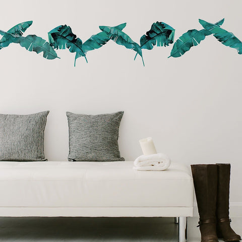 8 Medium Banana Leaves Blue Green Wall Decals, Eco Friendly Tropical Decals - Wall Dressed Up