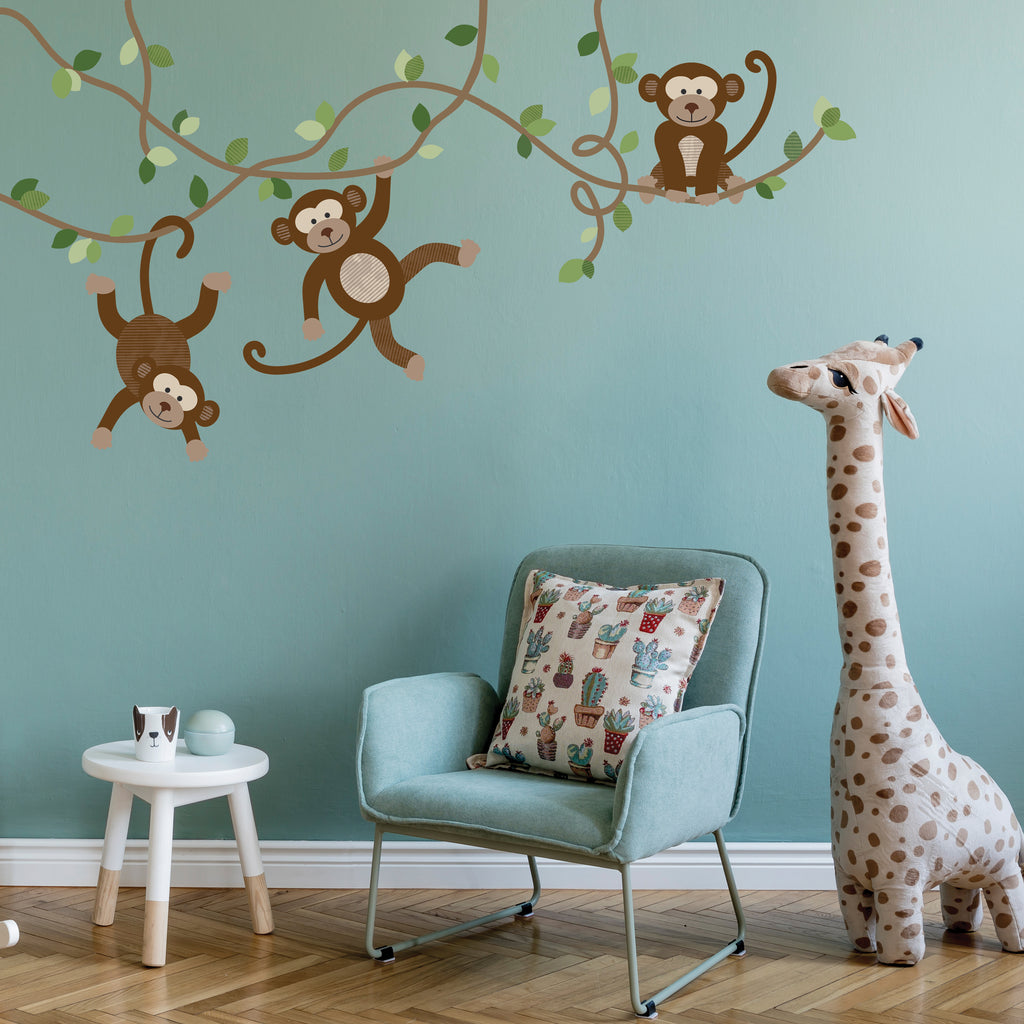 Tree & Climbing Monkeys Wall Decals - Peel & Stick Jungle Nursery Decor