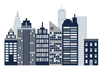 Cityscape Wall Decal, Navy, Gray & White City Skyline with Cars and City Street - Wall Dressed Up
