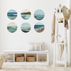 6 Ocean Painting Circle Beach Wall Decals, 12" each, Ocean Decals, Coastal Art Fabric Decals, Eco-friendly Repositionable Ocean Artwork