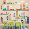 Unisex Busy Town Decals, Girls and Boys Town Decals w/ Adventure Cars plus 30 ft Straight and Curved Gray & White Road Wall Stickers