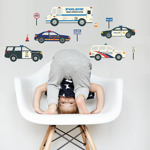 Five Police Vehicle Wall Decals, Matte Fabric Eco-Friendly Wall Stickers - Wall Dressed Up