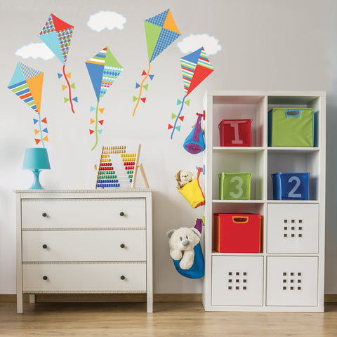 Wall Decals Kites Primary Colors with Clouds Eco-friendly Fabric Wall Stickers Colorway 2 - Wall Dressed Up