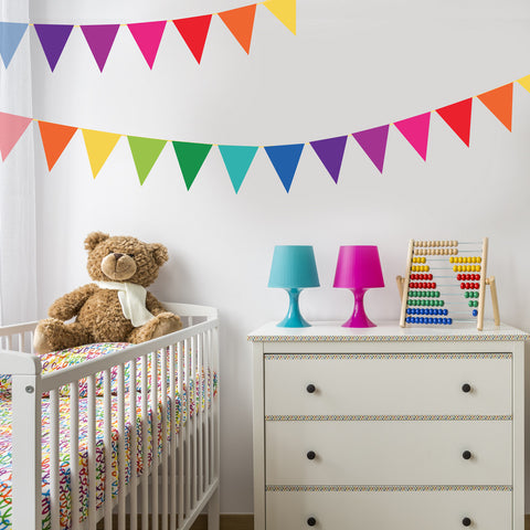 Rainbow Brights Fabric Bunting Flag Wall Decals, Eco-Friendly Reusable Wall Stickers - Wall Dressed Up