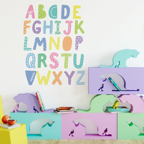 Mutlicolor Pastel Alphabet Decals, Scandinavian Design Decals, ABC's, Alphabet Fabric Wall Decals, Peel & Stick Eco-Friendly Stickers Col.2