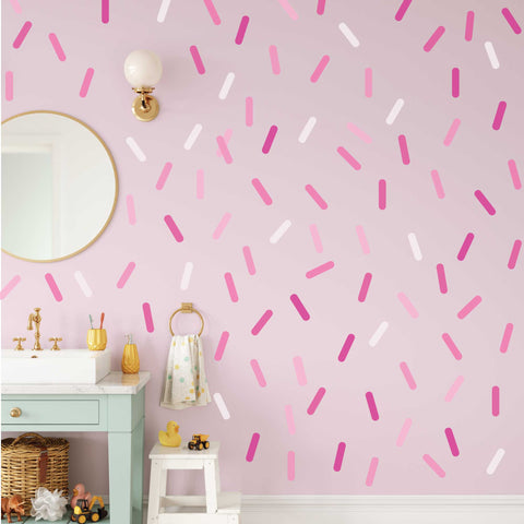 Pink Ombre Sprinkles Fabric Wall Stickers, Confetti Sprinkle Decals, Eco-Friendly, Removable, Repositionable