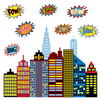 Superhero City Wall Decal with Comic Sounds Fabric Eco-friendly Repositionable Superhero Decals