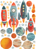 Spaceship Wall Decals, Outer Space Rocket Decals, Star and Planet Wall Decals, Space Wall Stickers