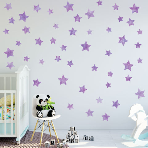 Purple Watercolor Star Wall Decals, Nursery Wall Decor, Star Wall Stickers, Eco-Friendly Fabric Wall Decals