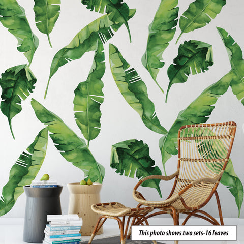 8 Large Banana Leaves Wall Decals, Eco Friendly Matte Fabric Tropical Decals - Wall Dressed Up