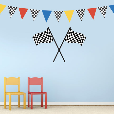 Large Checkered Flags Racing Pennants Decals, Removable Fabric Matte Stickers - Wall Dressed Up