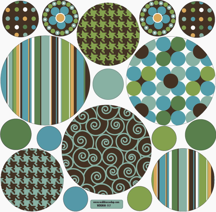 Delightful Dots Teal, Lime Green and Brown Wall Decals, EcoFriendly