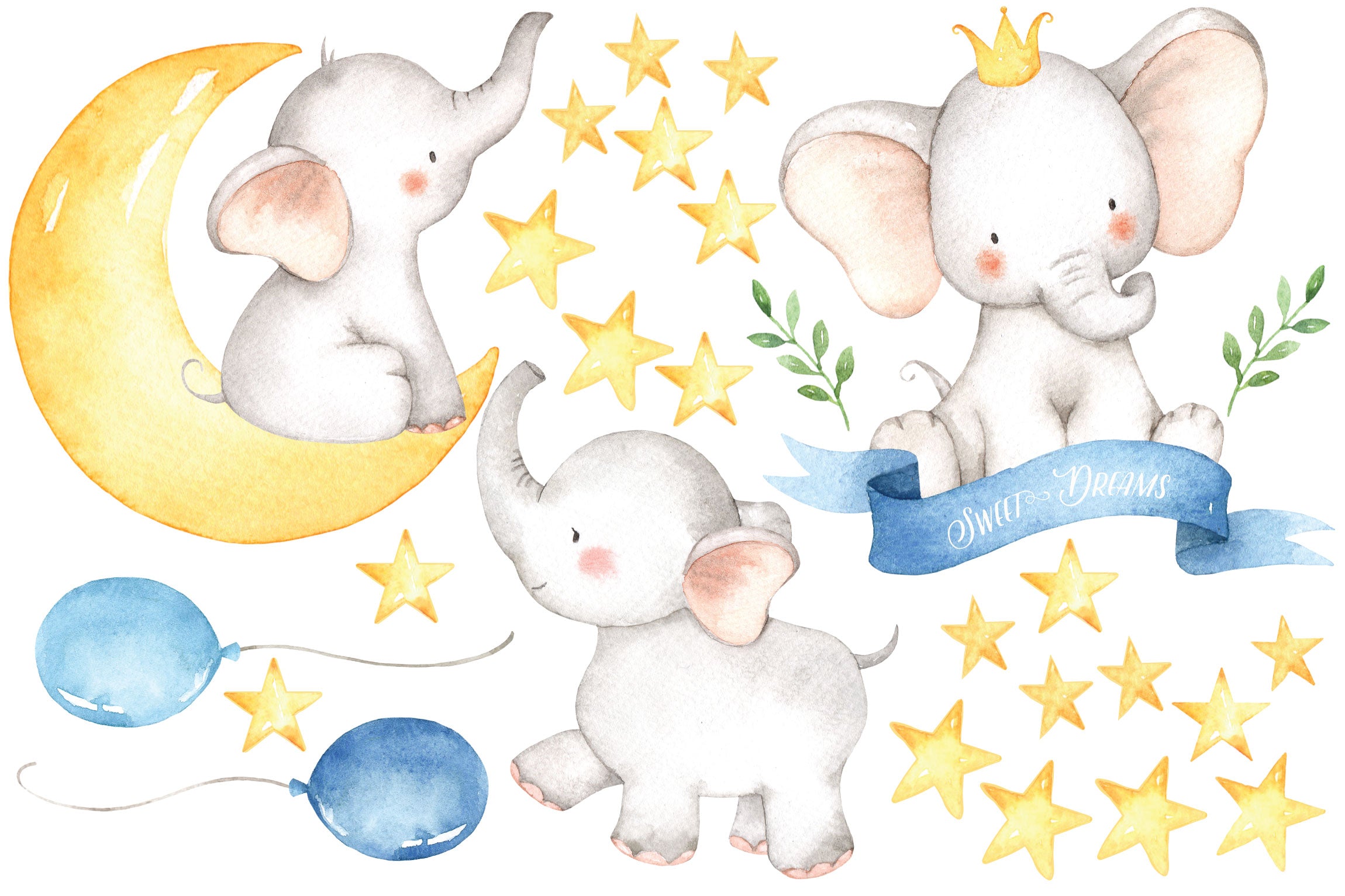 Baby Elephant Wall Decals Watercolor Elephant Wall Decals for Nursery