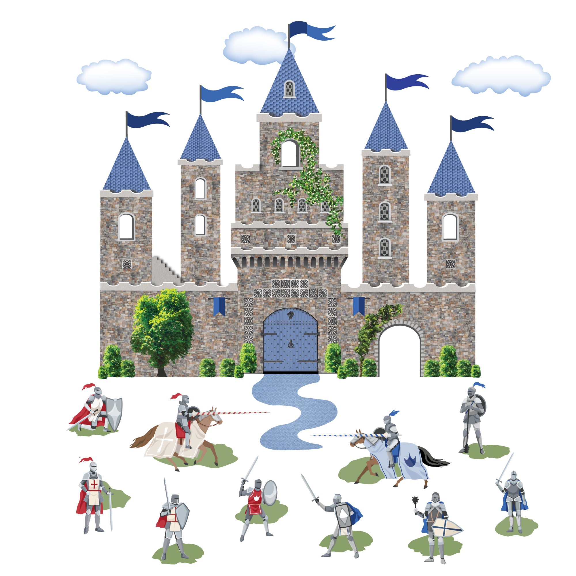 Large Medieval Castle Wall Decal with Knight Decals, Removable Wall St