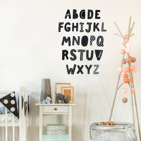 Alphabet Decals, Black and White, ABC's, Scandinavian Design Wall Stickers - Wall Dressed Up