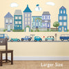 Large Town Wall Stickers and Adventure Car Wall Decals with 2 sheets Straight Gray Road, Removable & Reusable Decals