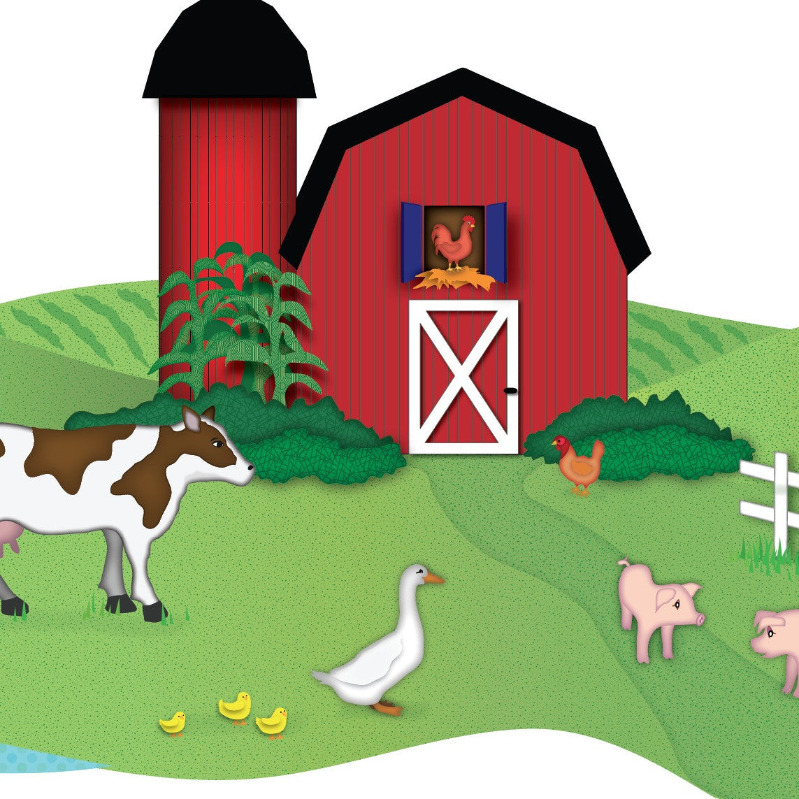 Red Barn with Farm Animals Wall Decals