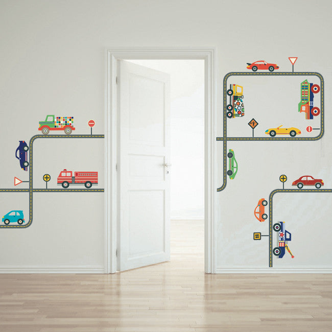 Car Wall Decals, Truck Wall Decals, Gray Road Decals Curved and