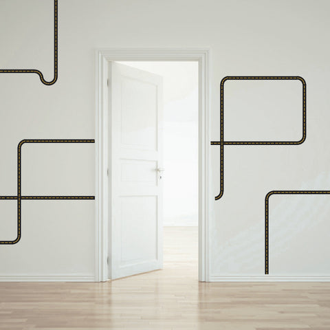Black Road Wall Decals Curved and Straight, Yellow Stripes - Wall Dressed Up