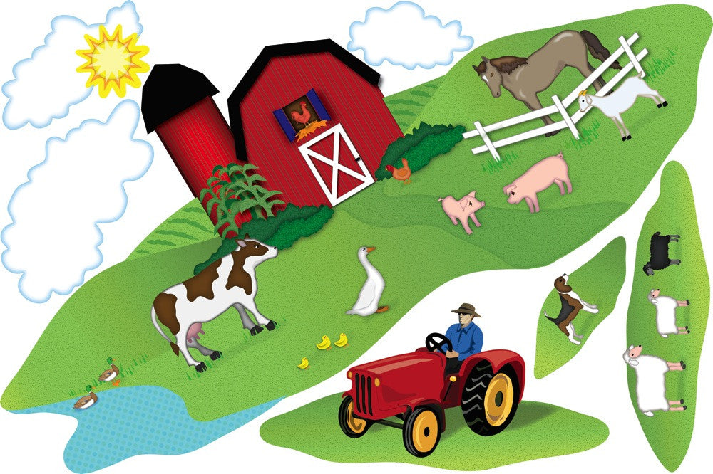 Red Barn with Farm Animals Wall Decals
