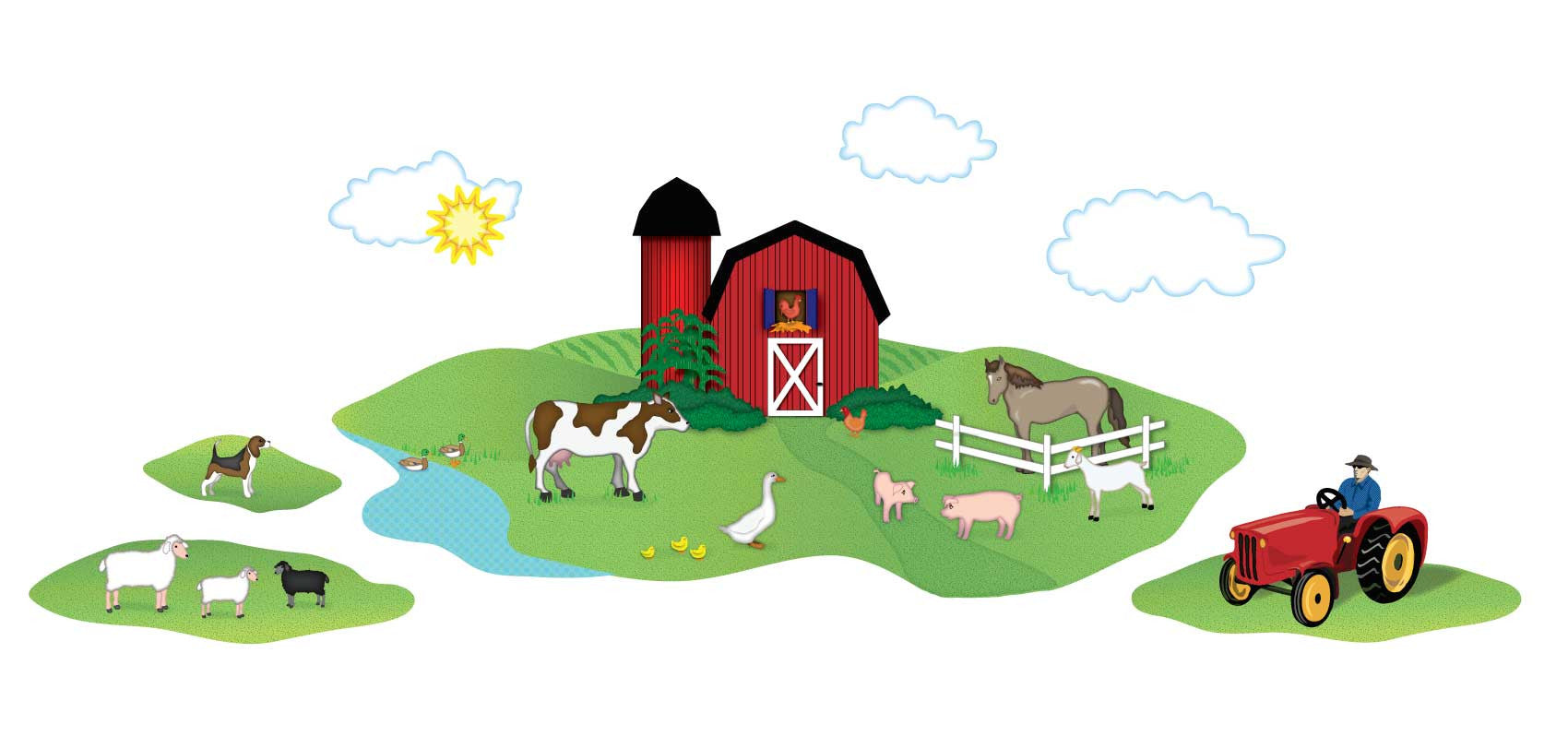 Red Barn with Farm Animals Wall Decals
