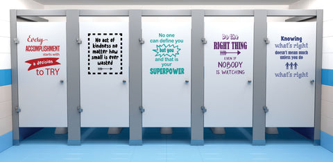 Kindness Project Quotes School Bathroom Decals, Boys or Unisex All 5 Positive Esteen Quote Decals for Schools, Kids, Teachers Set B - Wall Dressed Up