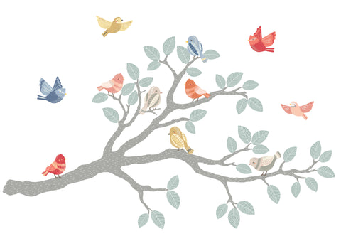 Tree Branch Wall Decal with Birds Nursery Wall Decor Bird Fabric Wall