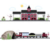 Train Wall Decal, Red Freight with Train Station and Tunnel, 15 ft of Straight RR Track, Eco-Friendly Train Stickers, Col 2 - Wall Dressed Up