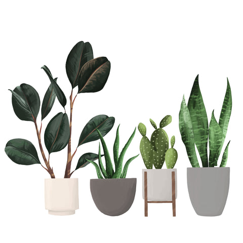house plant fabric 4 Faux Houseplant Wall Decals and Pots, Mix and Match Pots & Plants, R