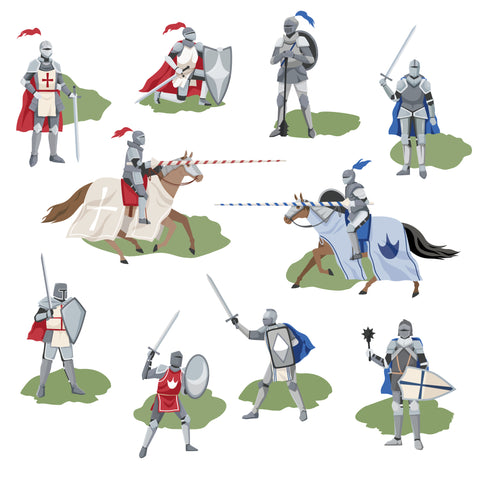 Removable Knights Jousting Scene Sticker 11 inch x 20 inch Middle Age Warriors Combat Scene Silhouette Design Vinyl Adhesive Home Living Room Wall