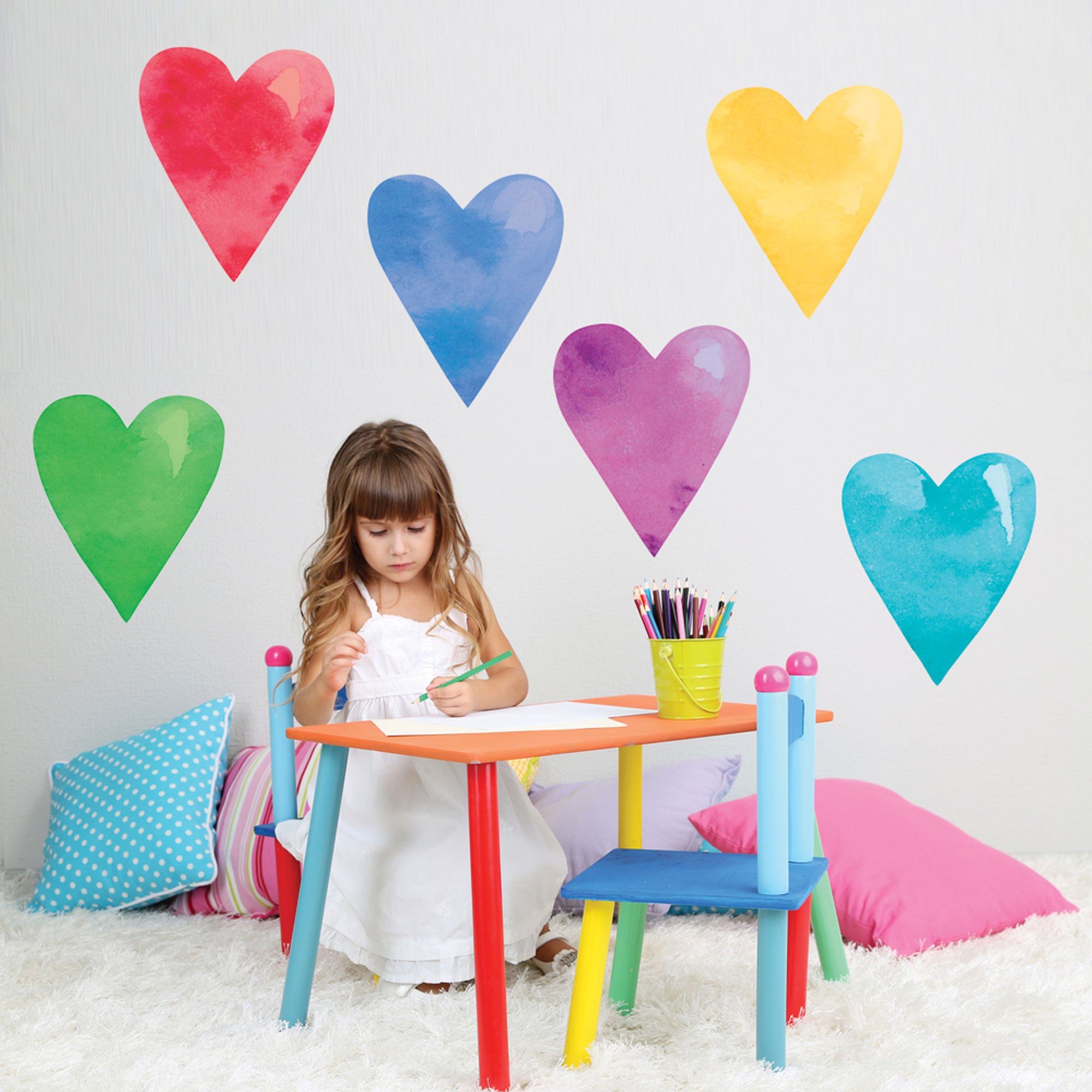 Pink Large Watercolor Rainbow Peel and Stick Vinyl Wall Sticker