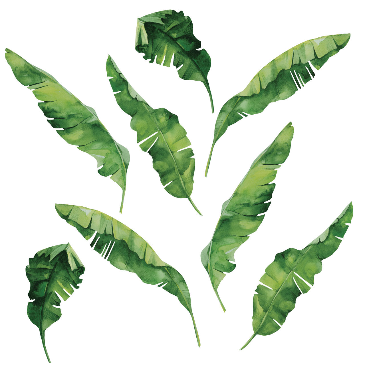 8 Medium Banana Leaves Wall Decals, Matte Fabric Tropical Leaf Wall St