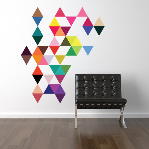 45 Mod Bright Multicolor Triangle Wall Decals, Eco-Friendly Repositionable Fabric Decals - Wall Dressed Up