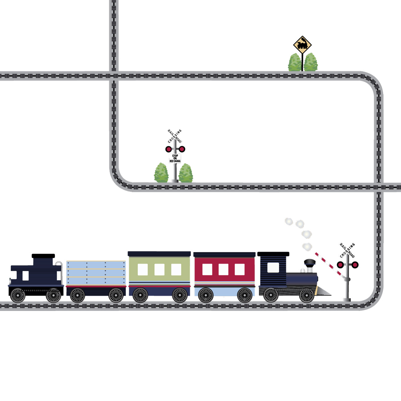 Navy Caboose Freight Train Wall Decals Straight & Curved Railroad Trac