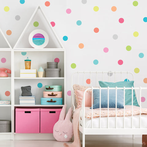 Dot Wall Decals, 4" Candy Confetti Rainbow Polka Dot Decals, Nursery Wall Decals Eco Friendly Peel and Stick Fabric Dot Decals - Wall Dressed Up